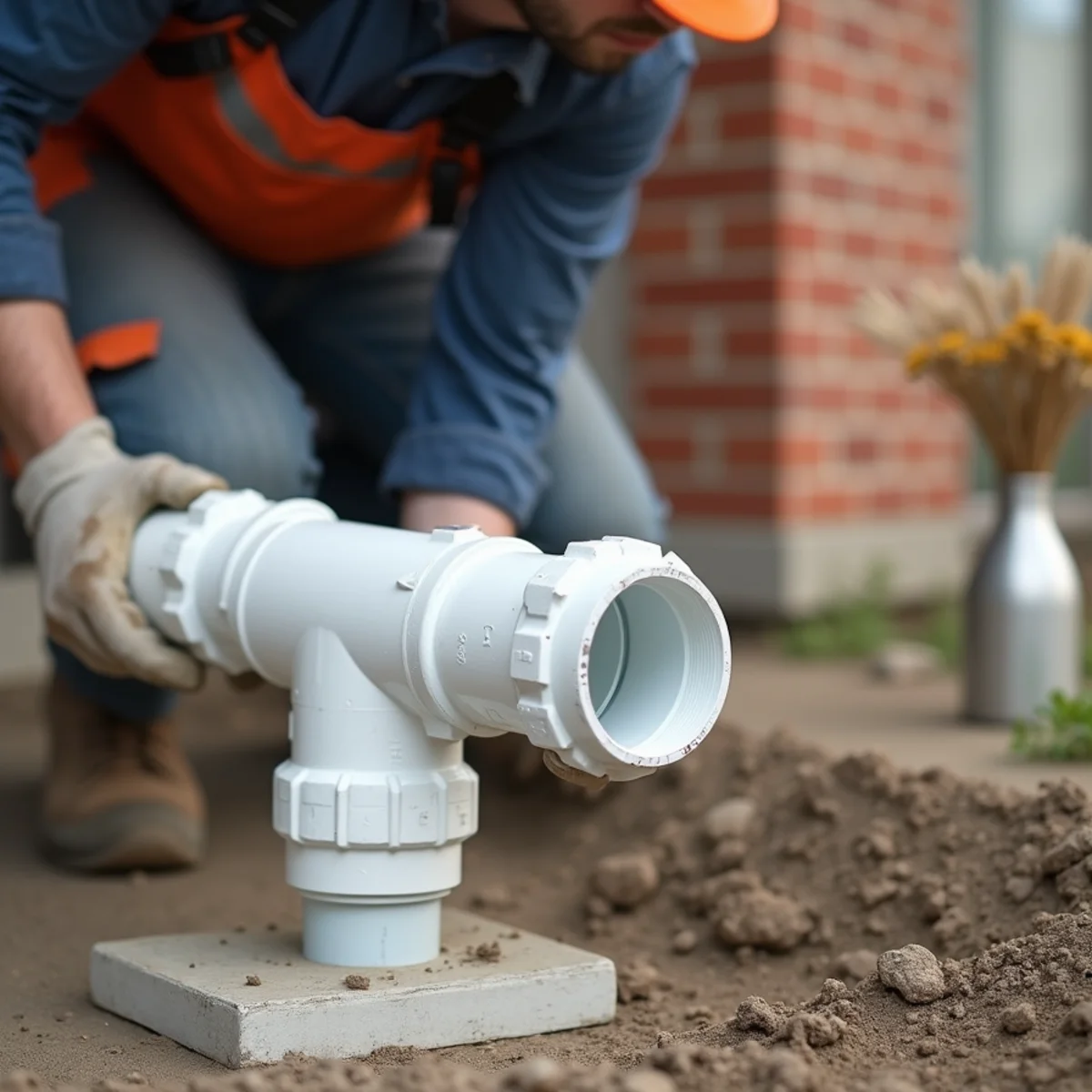Schedule 40 PVC replacement pipe suspended from concrete slab beams with hangers