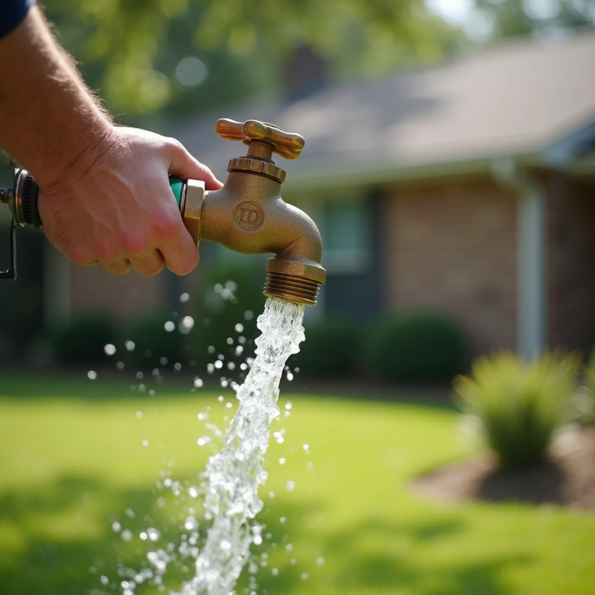 Outside hose spigot opened wide draining water line pressure onto lawn