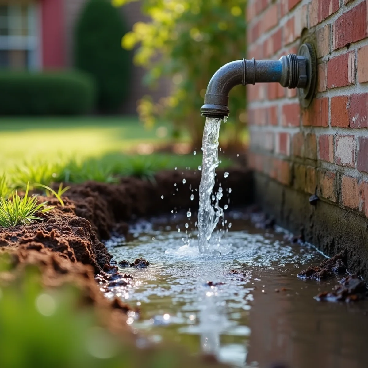 Water releasing from opened yard cleanout riser to relieve plumbing pressure