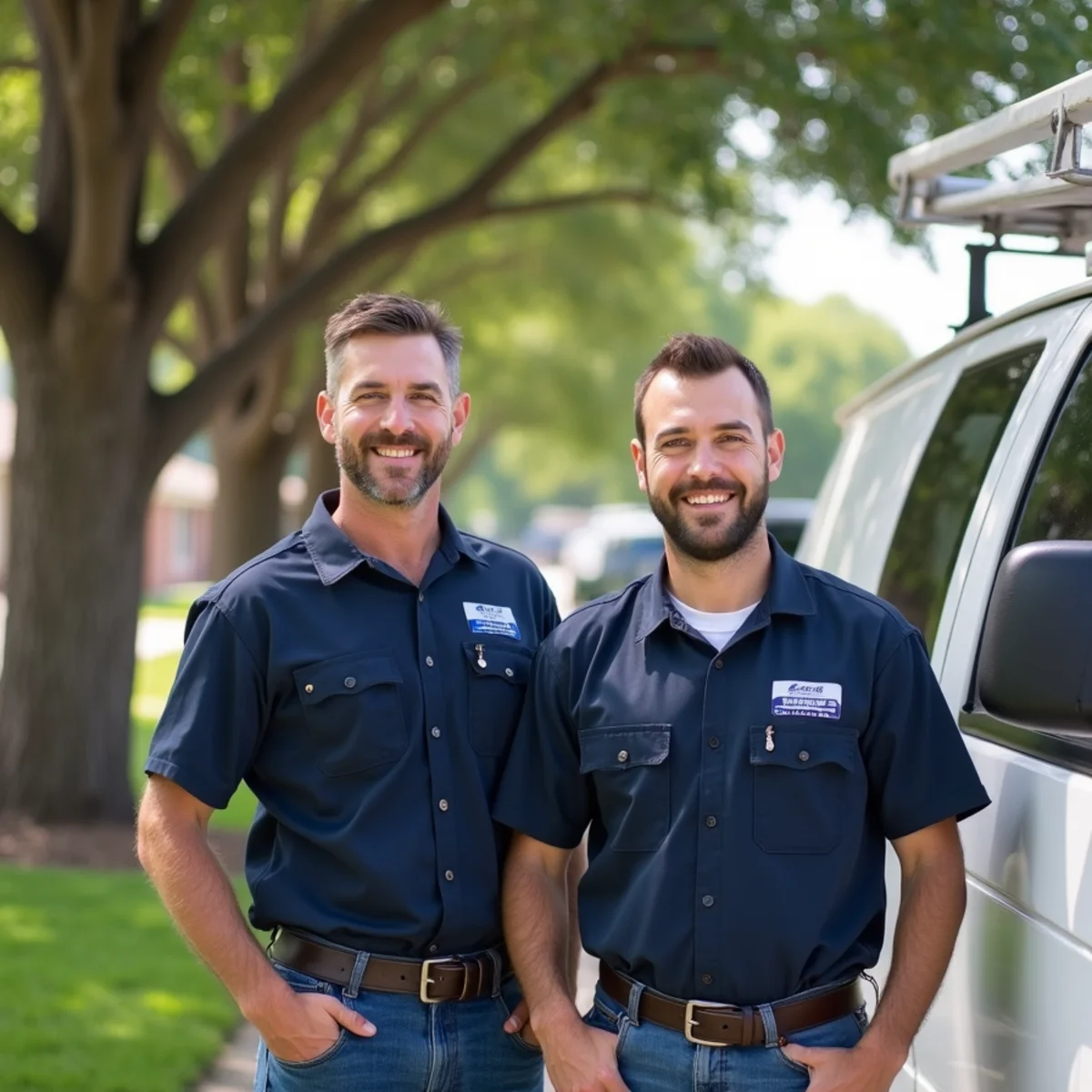 Ten Mile Creek Plumbers licensed technicians standing beside equipped service van in Duncanville TX driveway