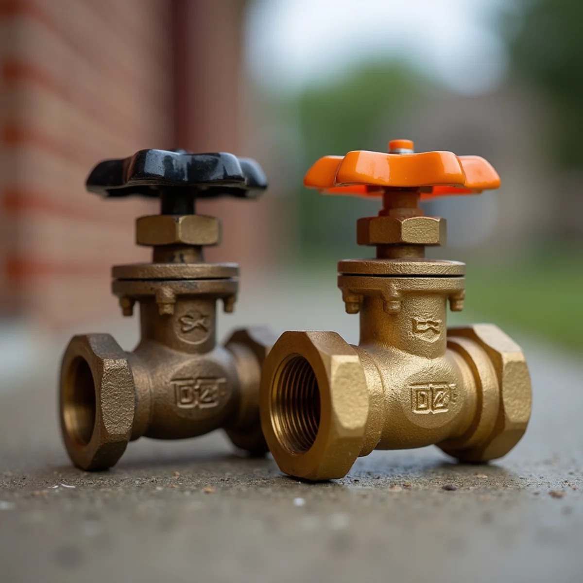 Comparison of corroded gate valve and newly installed brass quarter-turn ball valve on copper pipe